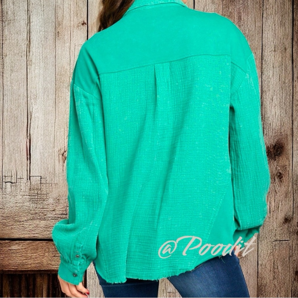 FANTASTIC FAWN oversized green button front top S M L - Picture 4 of 12